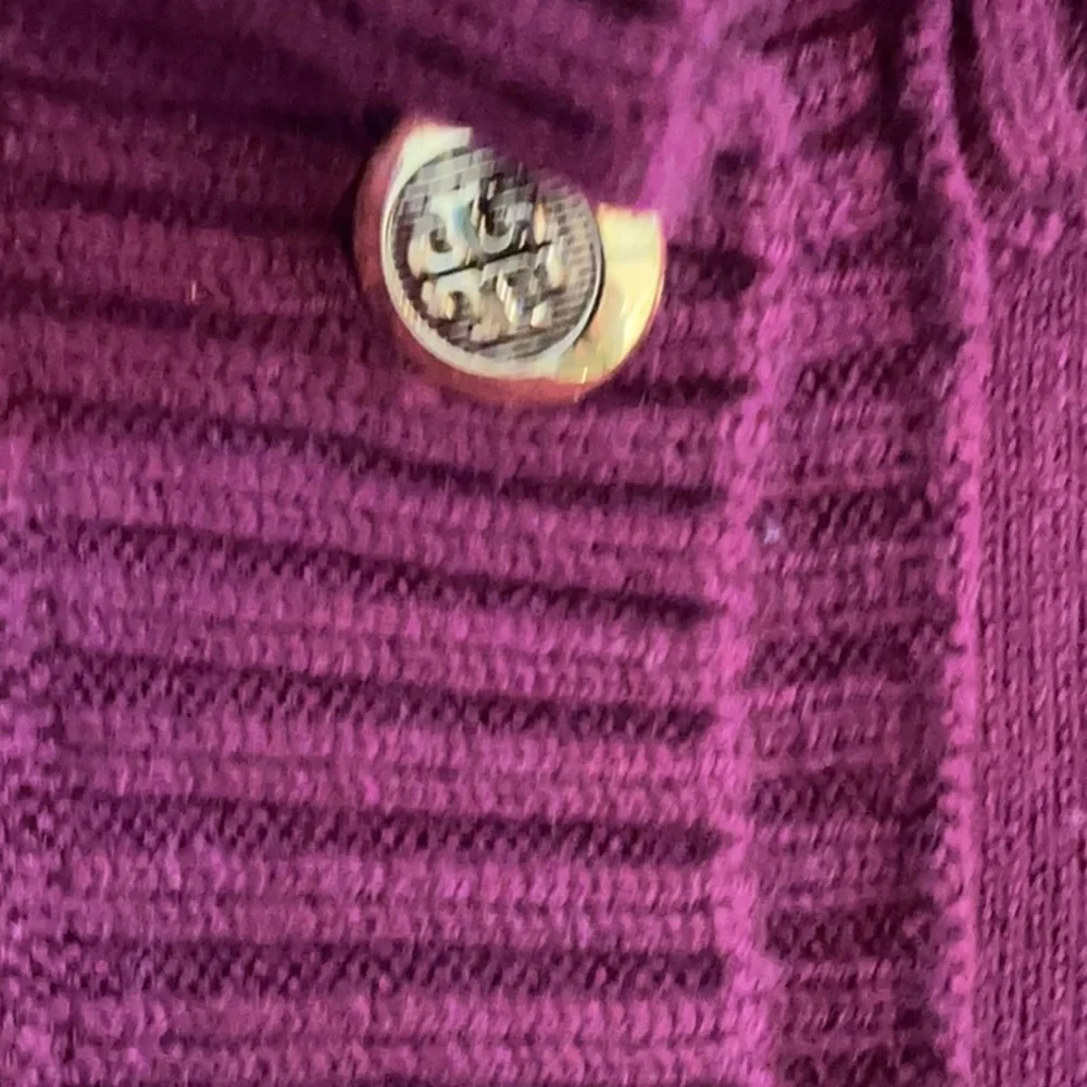 Tory Burch Dark Raspberry Wool/Cashmere Blend Sweater w/ Gold Logo Buttons